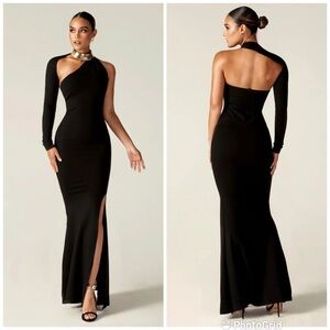 ALIEVA LILUX ONE SHOULDER MODERN MAXI DRESS (BLACK)